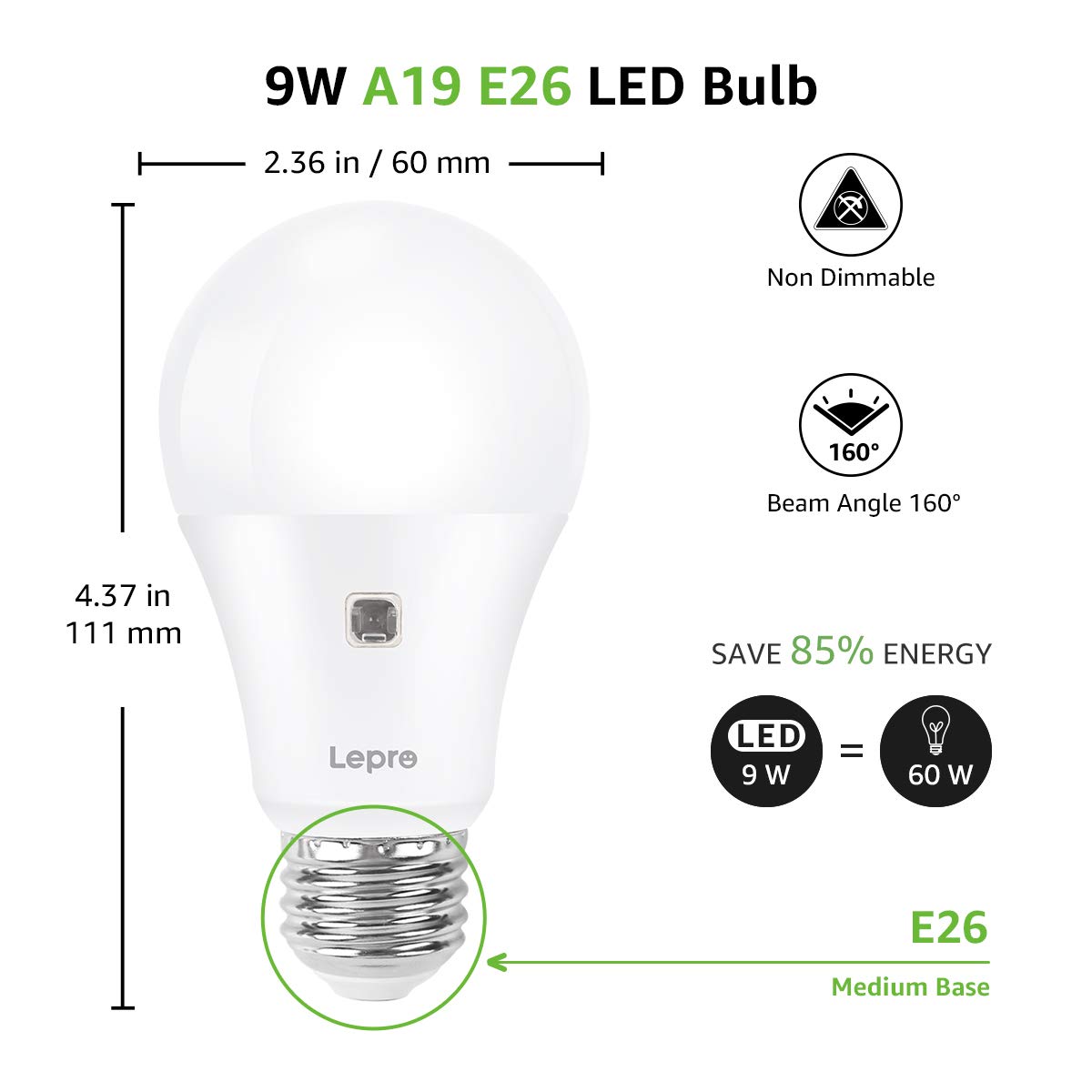 Lepro pack of two non-dimmable bulbs for simple replacement