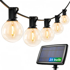 Lepro solar string lights illuminate a patio with energy-efficient ambiance