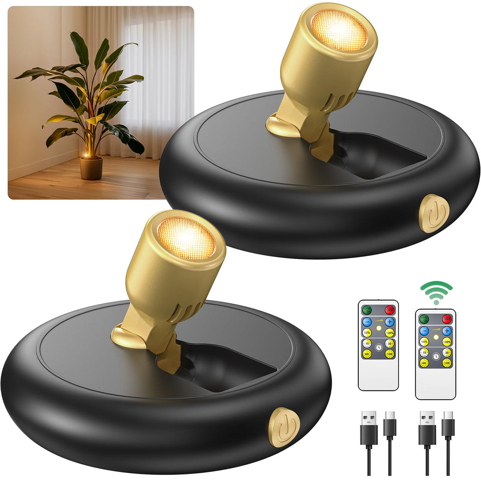 Ler0ktr rechargeable LED spotlight angle view highlighting a plant display