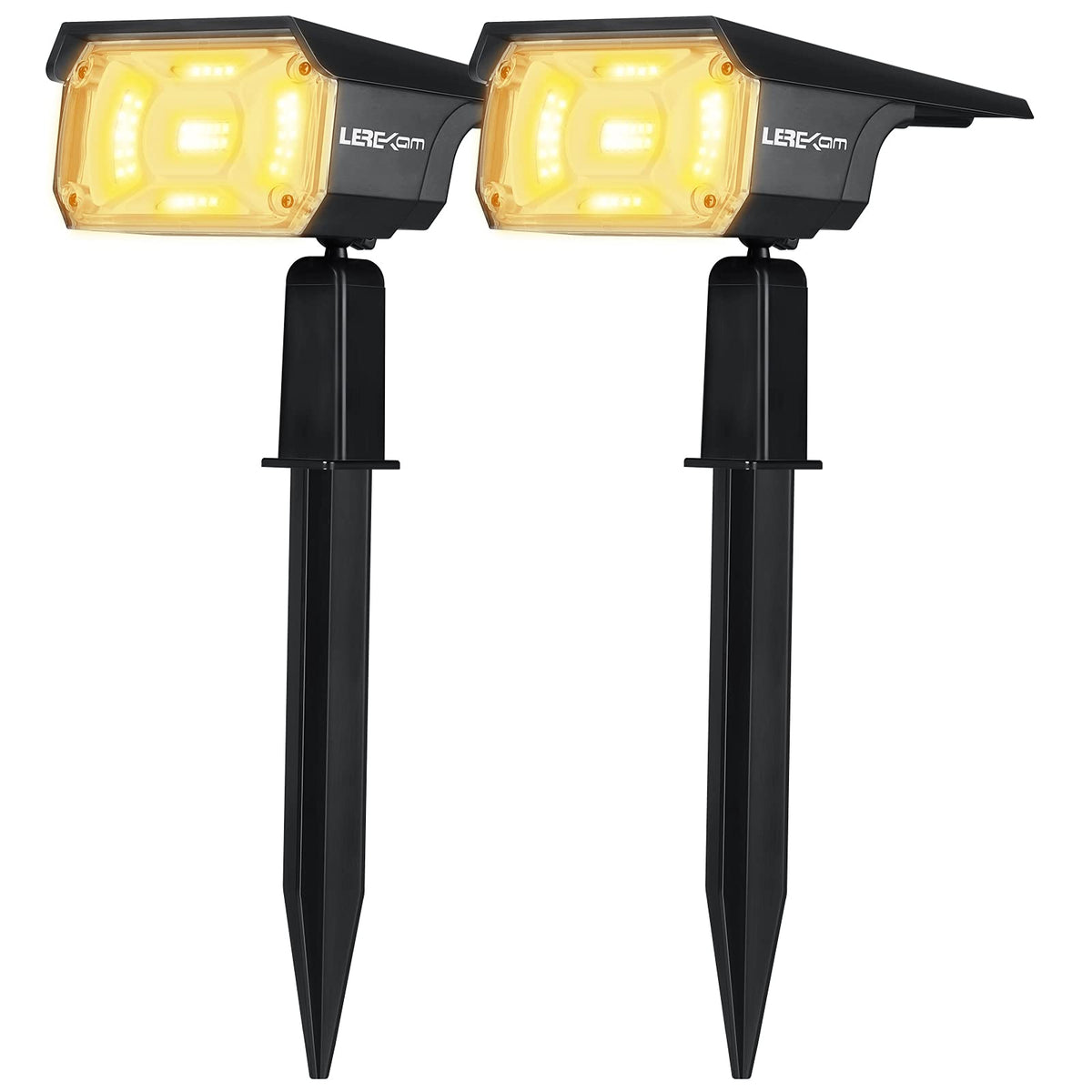 LEREKAM 40-LED spotlights illuminate a garden with warm white glow