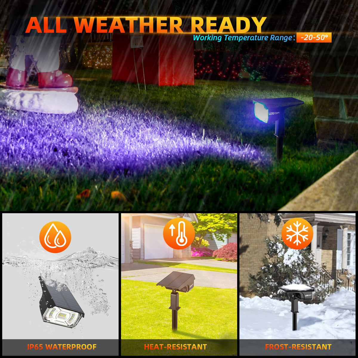 LEREKAM RGB color changing spotlights creating garden ambiance at dusk