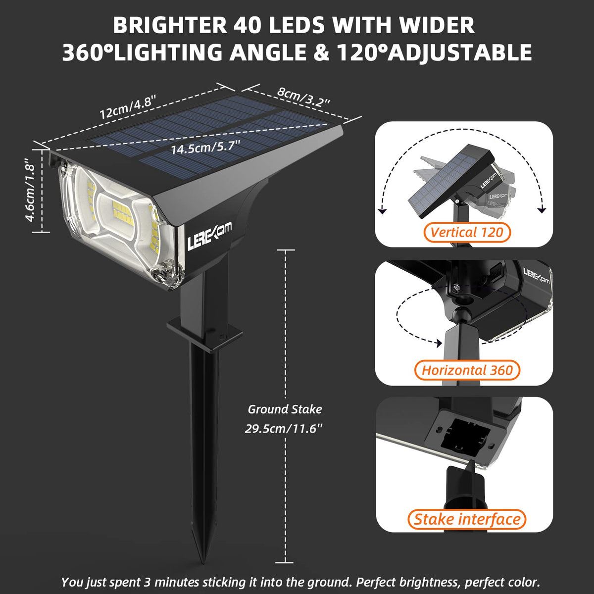 LEREKAM solar spot light IP65 waterproof performance in all weather conditions