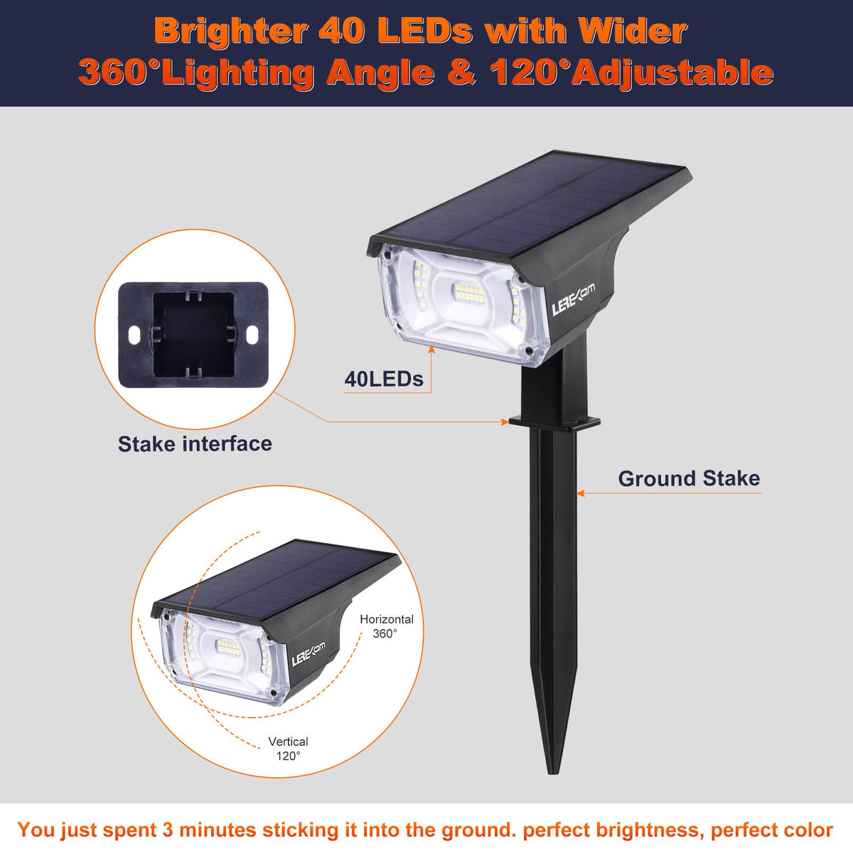 LEREKAM solar spotlights auto on at dusk and off at dawn for effortless lighting.