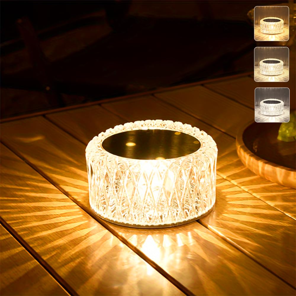 Leroxo Portable Crystal LED Table Lamp on desk provides warm reading light