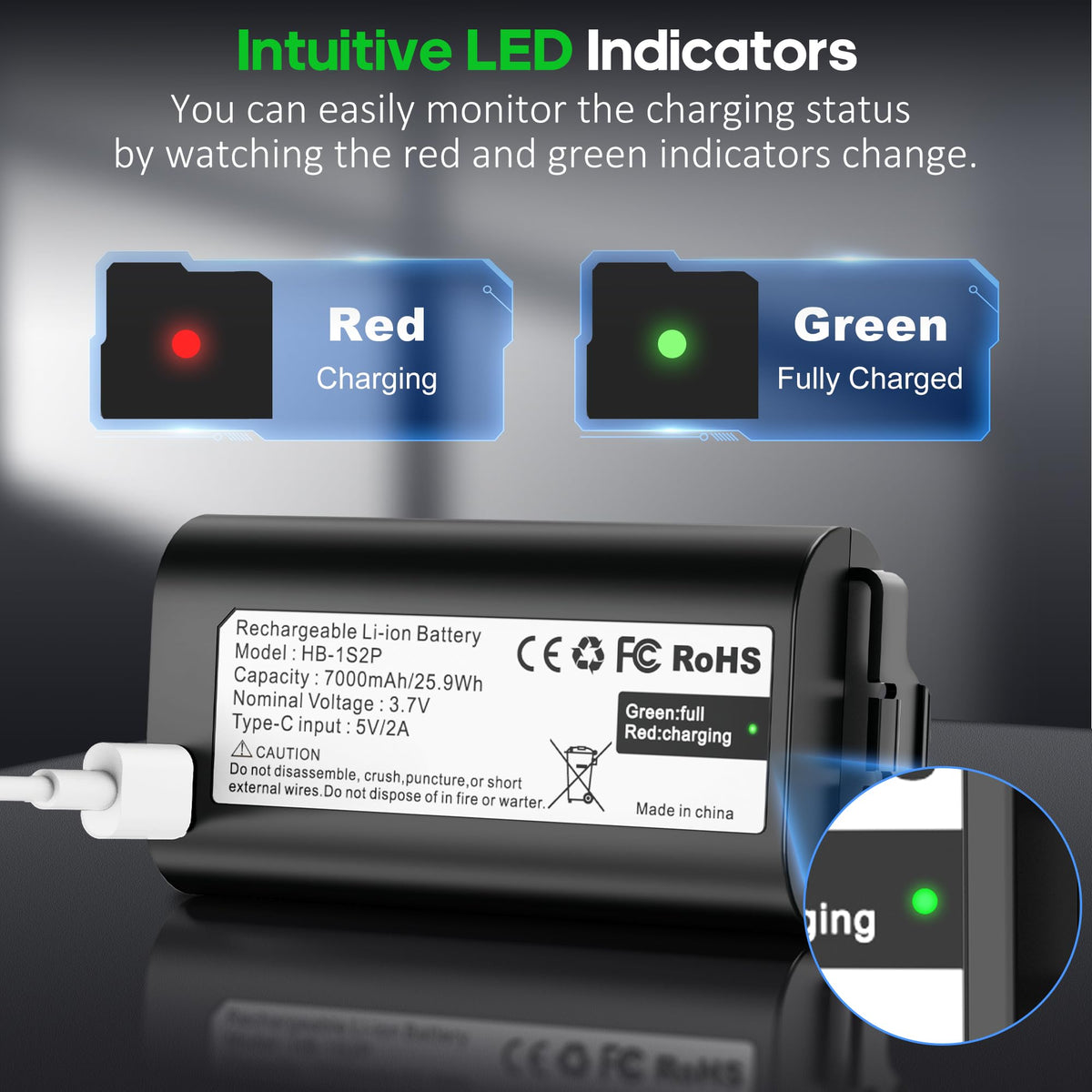 Lesaps mq battery LED status indicator shows charging progress clearly.
