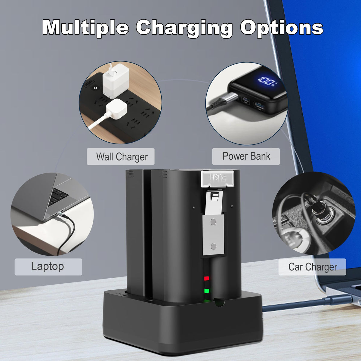 Lesaps package includes batteries, dual charger, USB cable and manual.