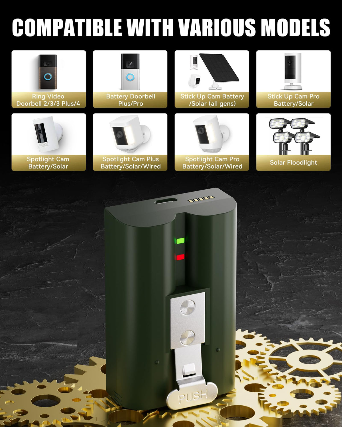 Lesaps Ring battery with micro USB charging for flexible power.