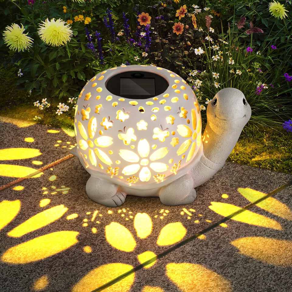 LESES turtle solar lantern outdoors for warm garden glow