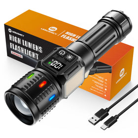 Lesusnicy rechargeable flashlight with 30W LED focus for long-range camping