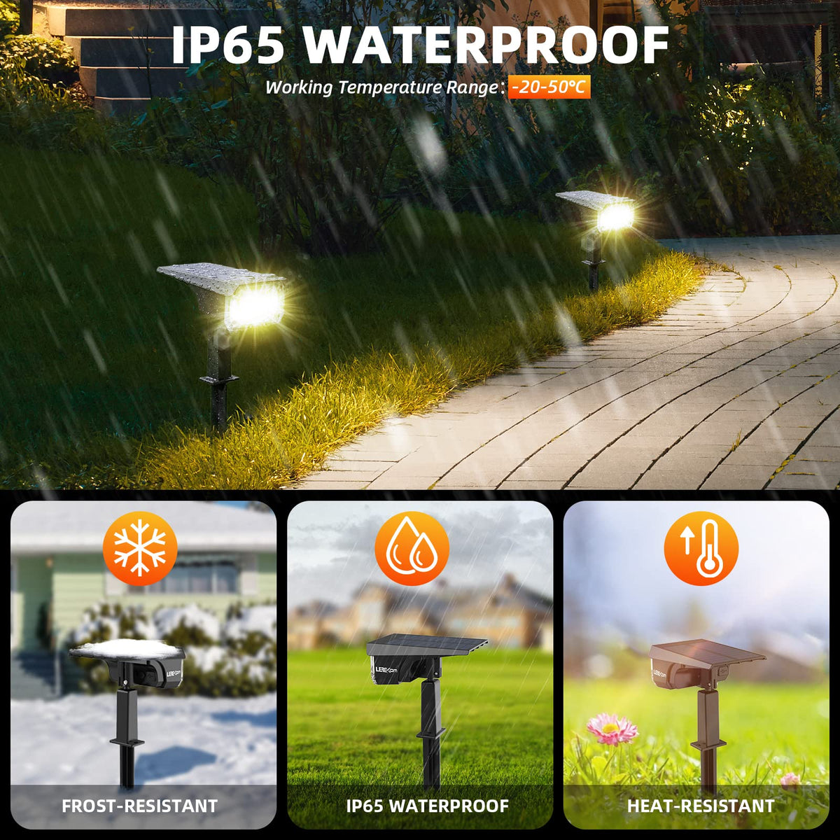 LEREKAM solar spot light at driveway entrance provides clear night visibility