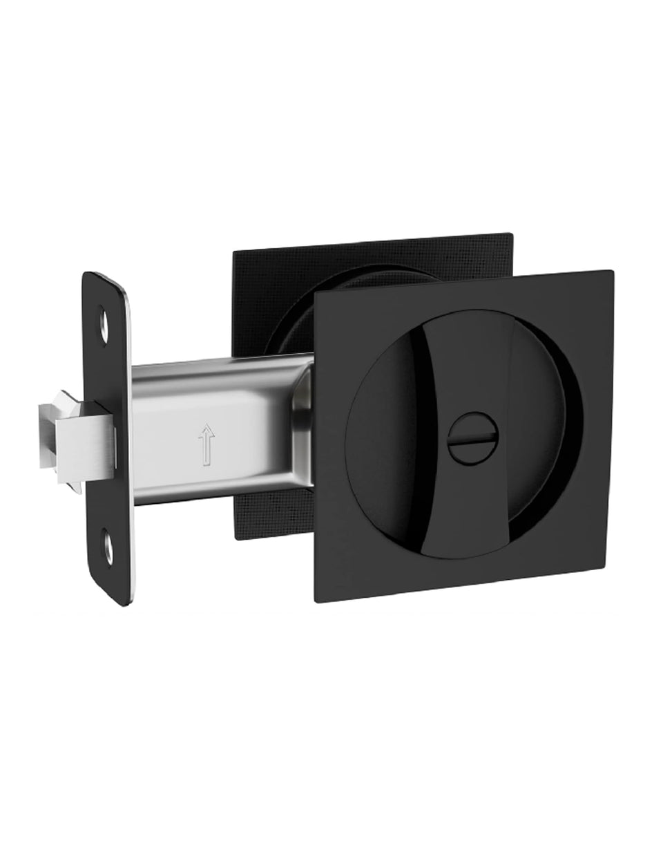 Lethato pocket door hardware black with square plate for sleek bathroom and bedroom privacy.
