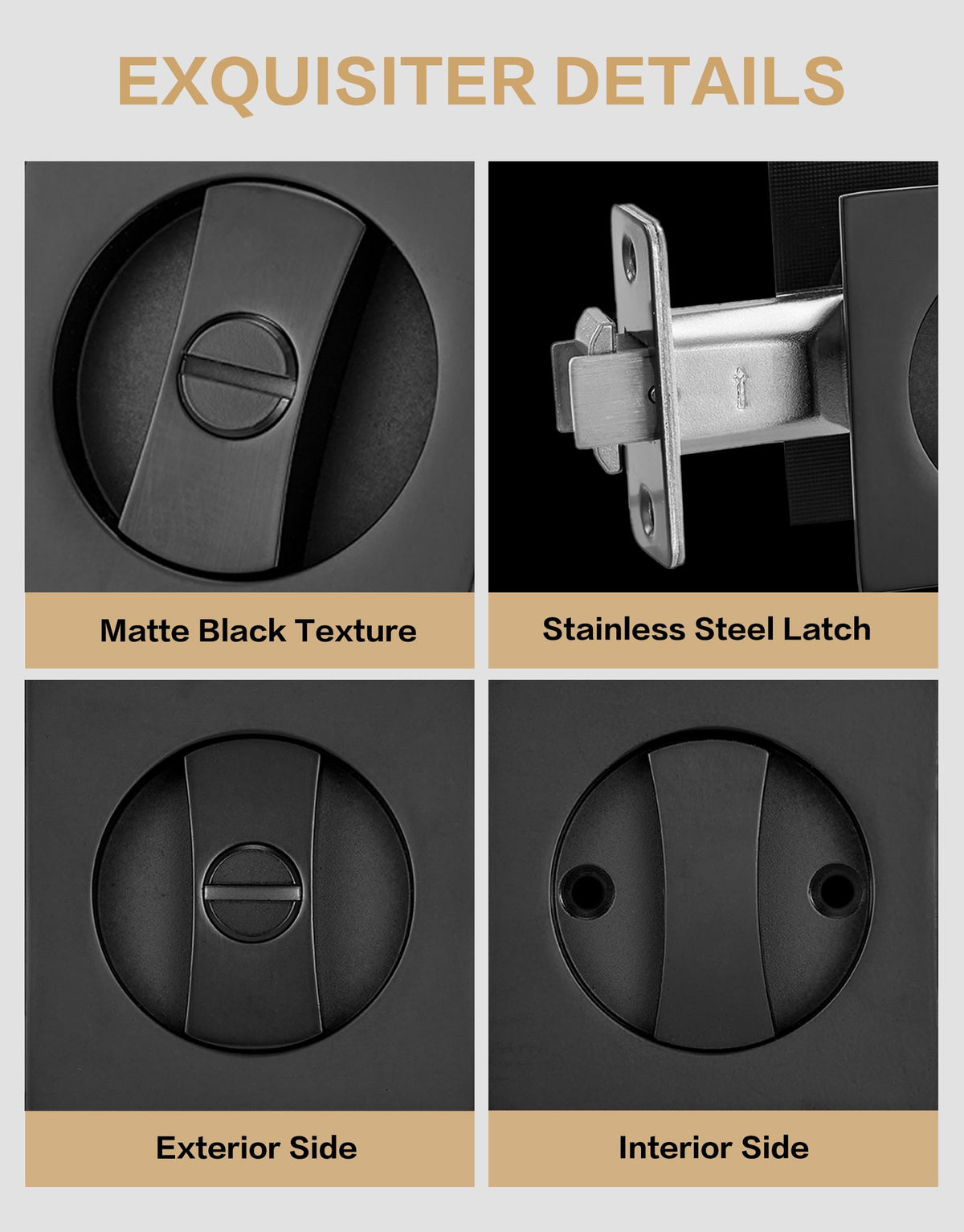 Lethato black pocket door lock provides quiet privacy for daily routines.
