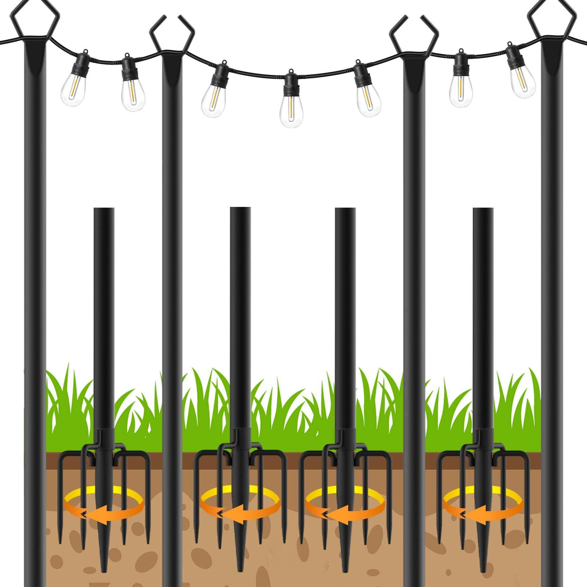 Letianpai 4-pack string light poles installation for warm outdoor glow