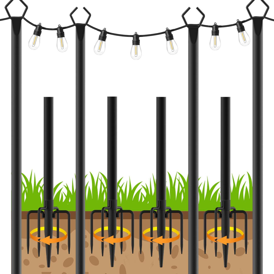 Letianpai 4-pack string light poles installation for warm outdoor glow