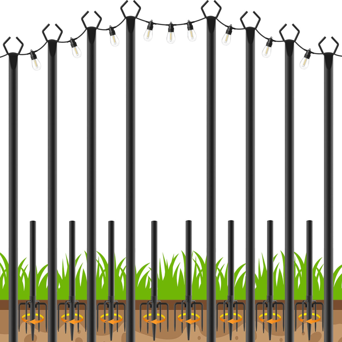 LETIANPAI 8-pack string light poles for versatile outdoor decor.