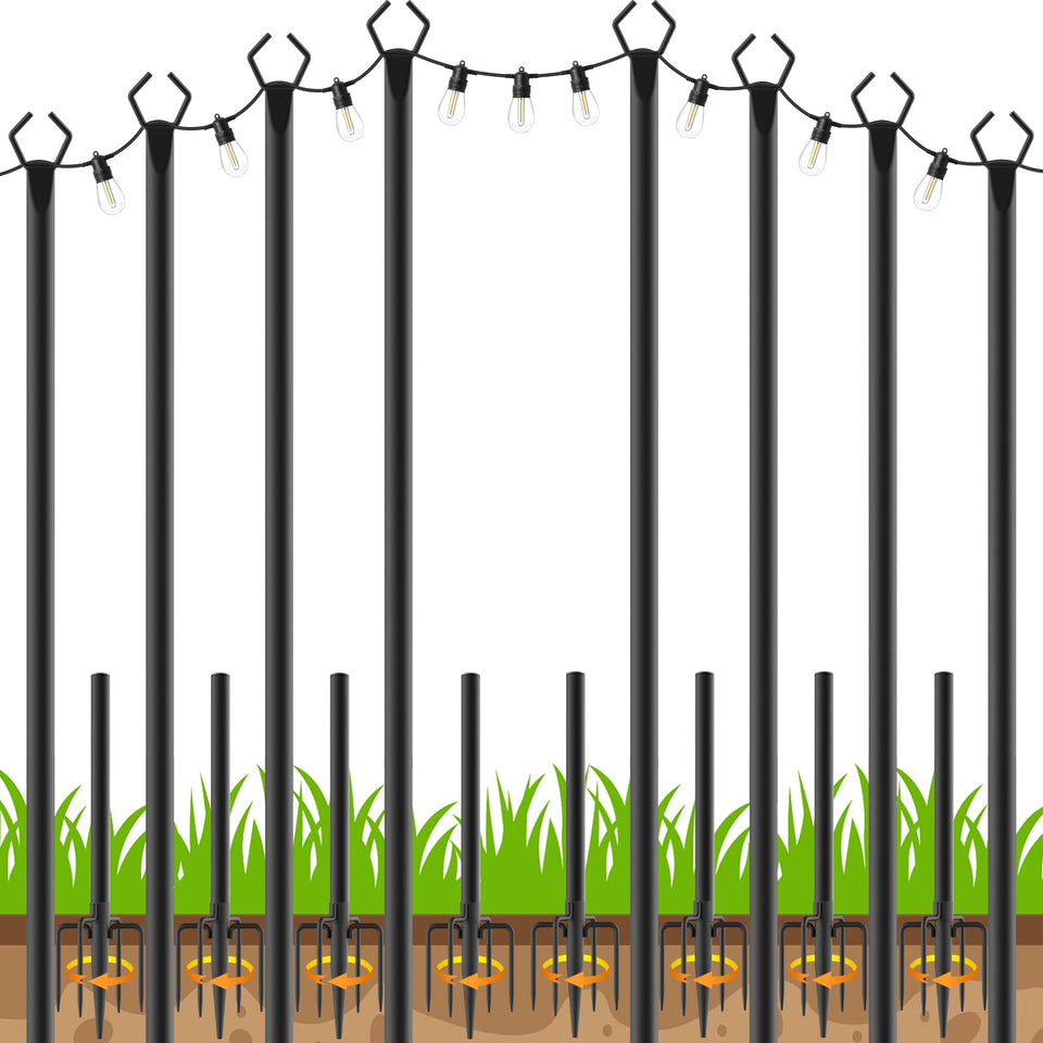 LETIANPAI 8-pack string light poles for versatile outdoor decor.
