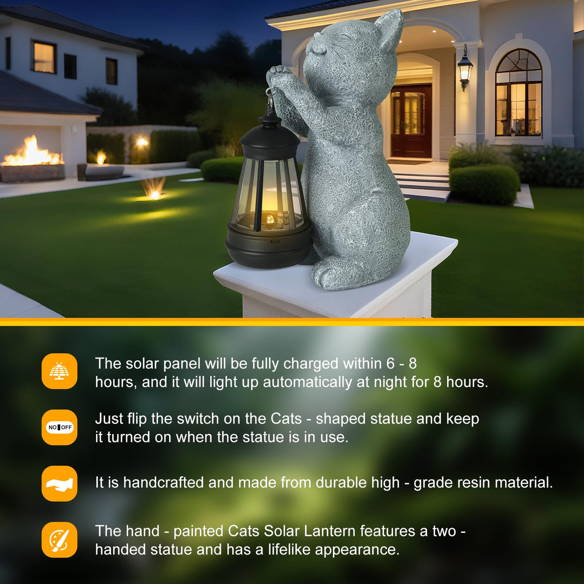 LETITIN LED-light outdoor cat statue illuminates walkways without wiring headaches
