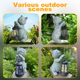 LETITIN cat statue with hand-painted detail glows softly at dusk, adding curb appeal