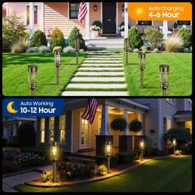 LETMY bronze outdoor solar driveway light emits a warm 3000K glow along a path.