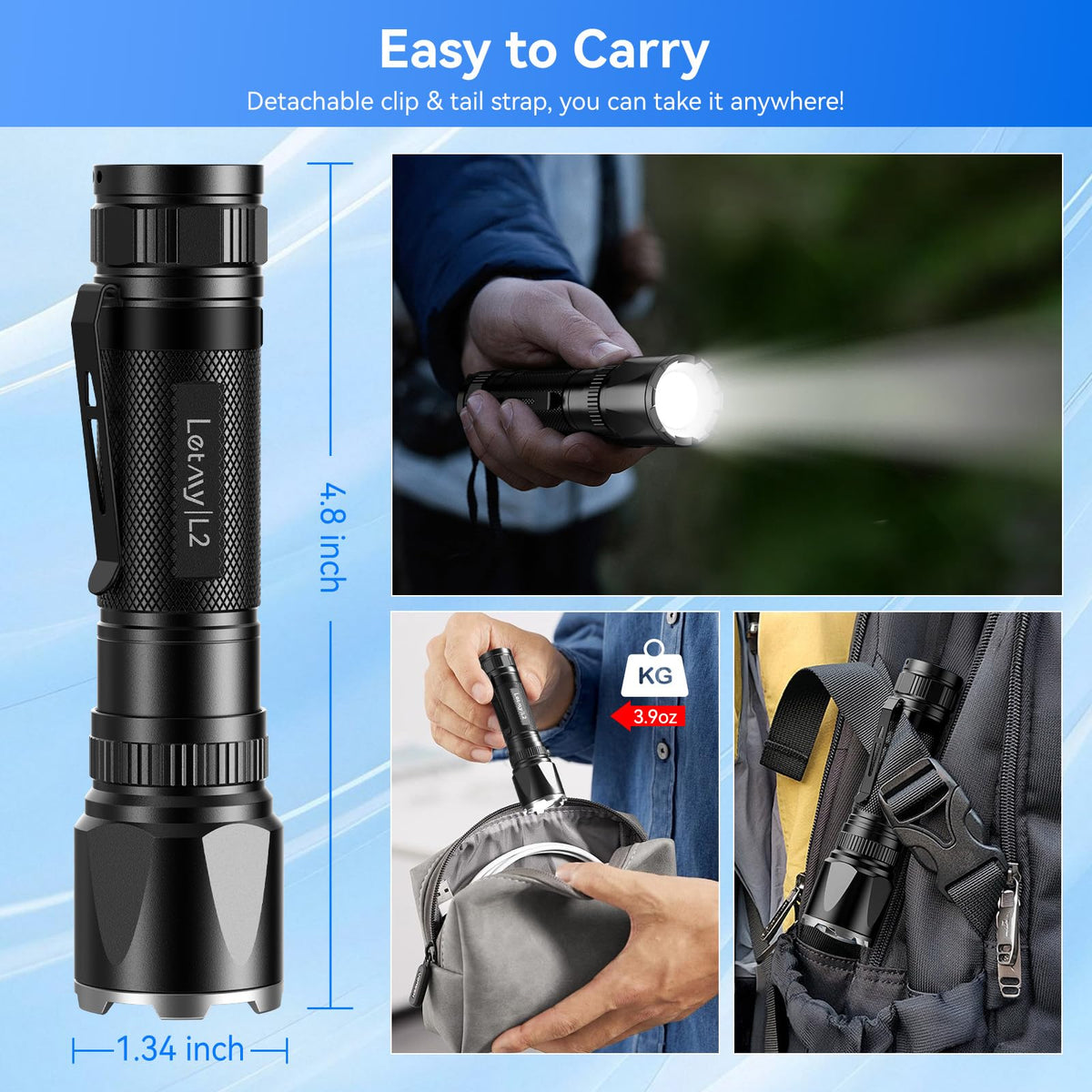 LETMY durable tactical LED flashlight endures drops and rough handling.
