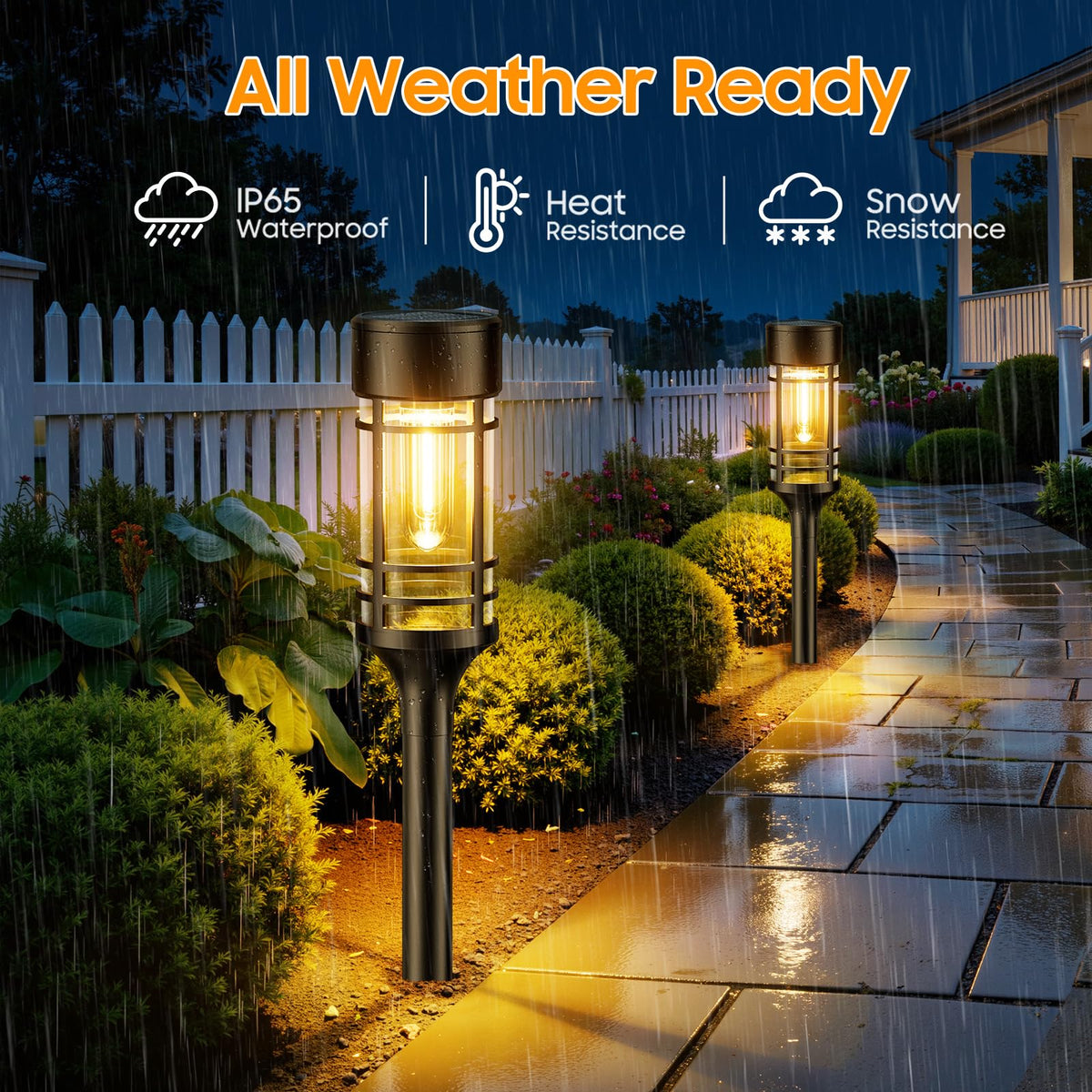 LETMY IP65 waterproof ABS body withstands rain and snow for year-round use.