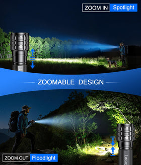 LETMY LED flashlight showing three modes for easy control.