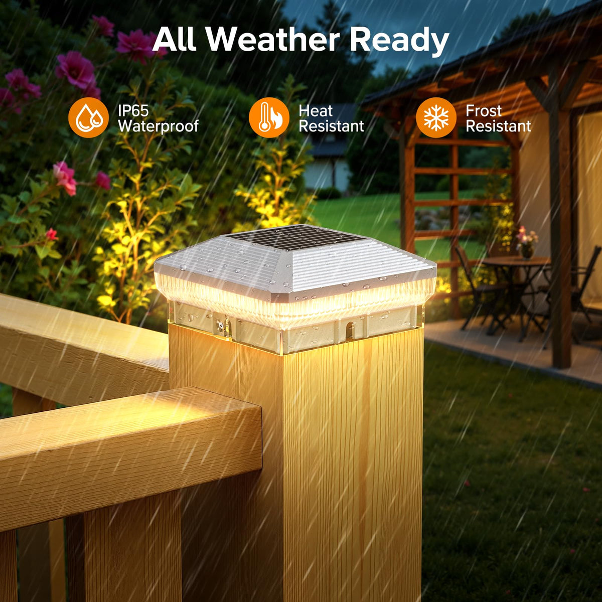 Bright nighttime path lighting along decks and driveways