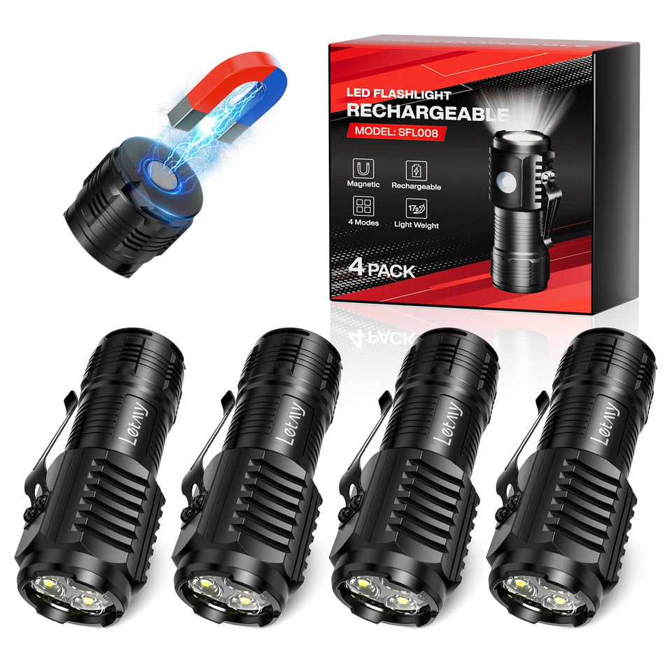 LETMY rechargeable mini flashlight with magnetic base enables hands-free use.
