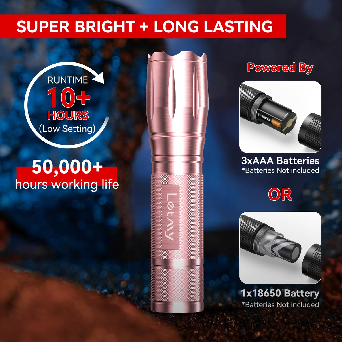 LETMY S2000-2 Pack adjustable-focus illustrates versatile beam for flood or spotlight use.