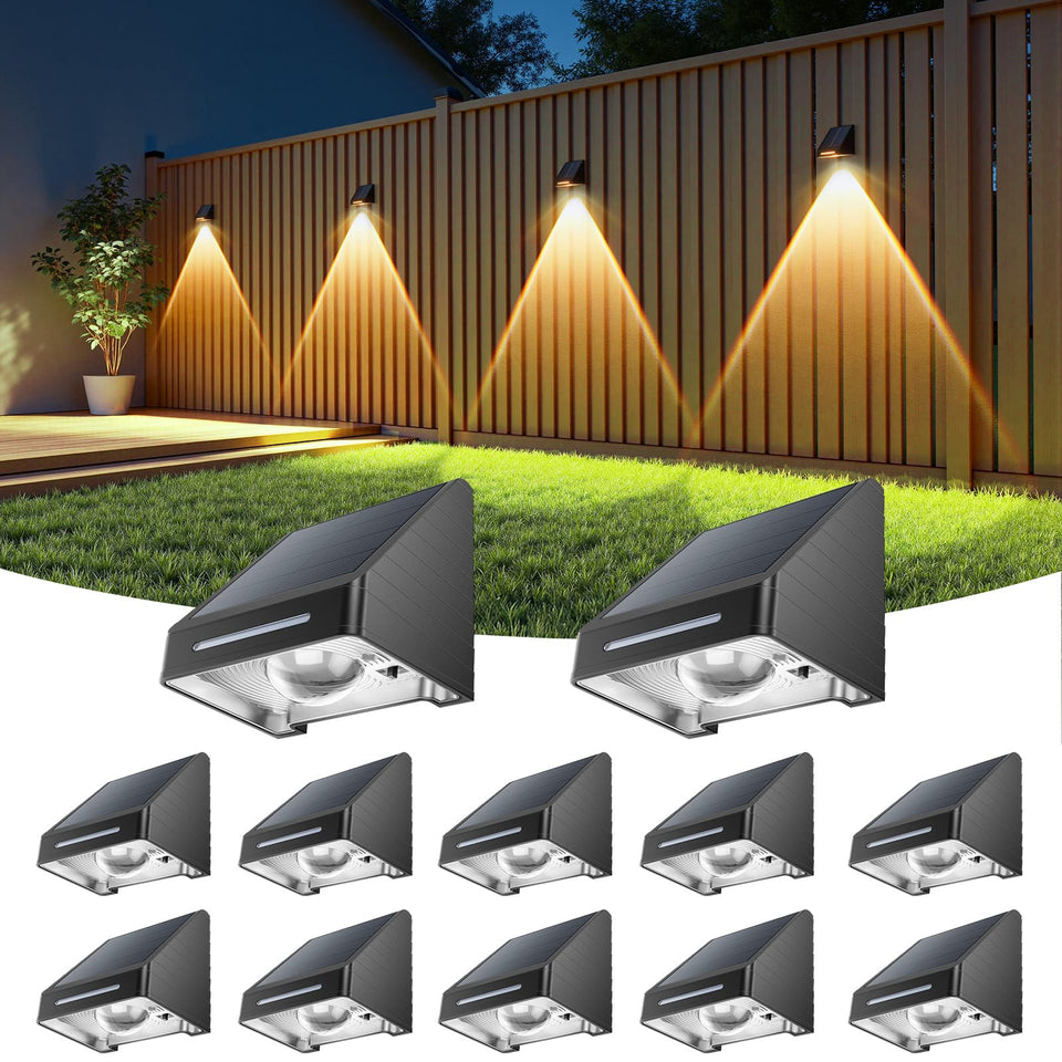 LETMY solar fence lights with brighter beam lens for extended outdoor visibility.