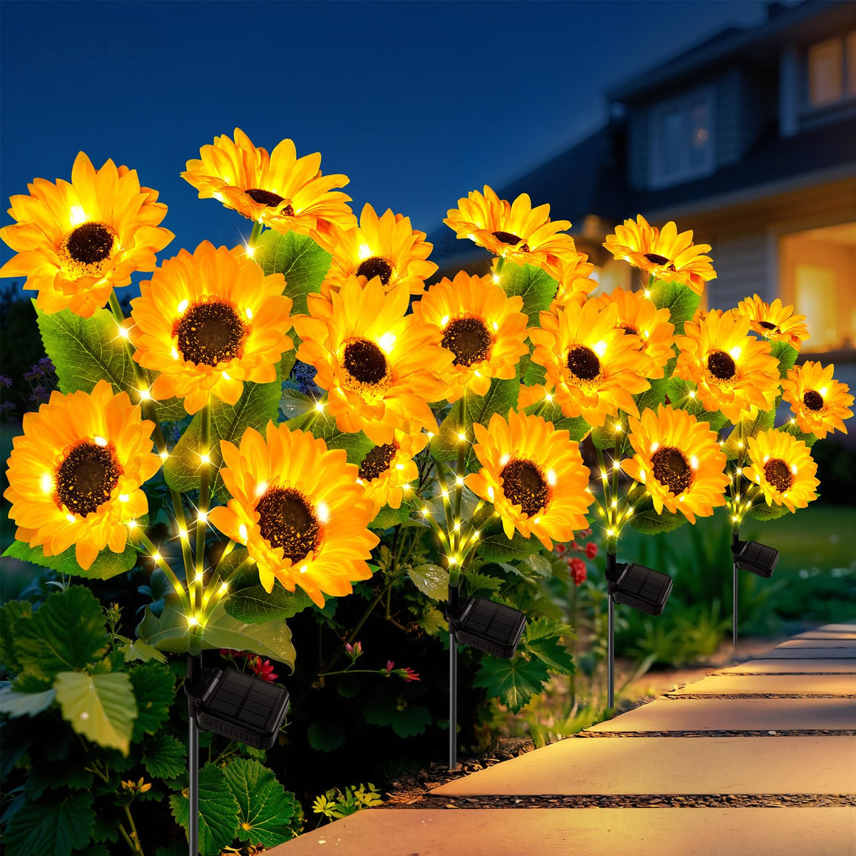 LETMY solar flowers 6-heads package showcases vibrant garden lighting for outdoor decor and curb appeal.