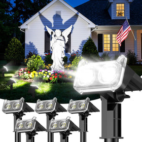 LETMY solar spot light with 14 LEDs brightens garden features at night