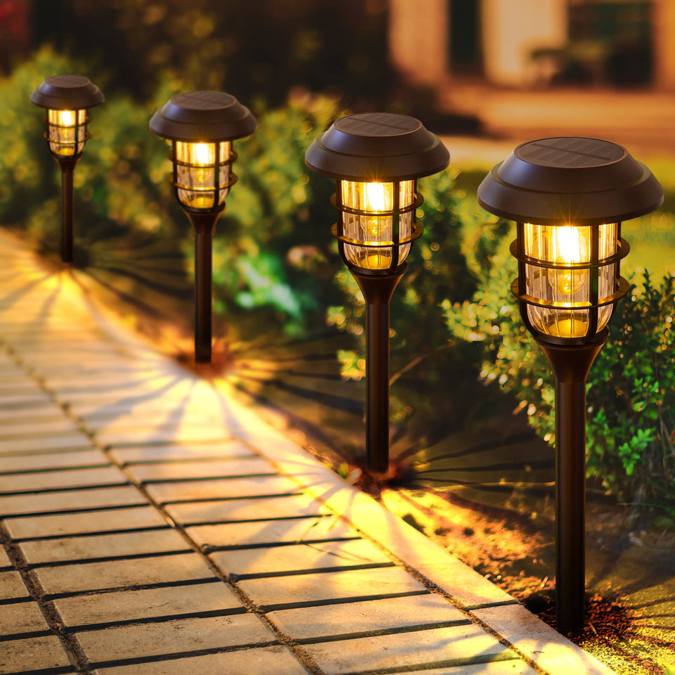 LETMY solar pathway light 8 pack brightens outdoor walkways and borders.