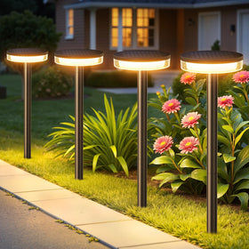 Letmy solar pathway light tower front view highlights tall design for driveways and borders.