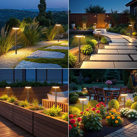 Letmy warm amber glow guides guests along a garden path.