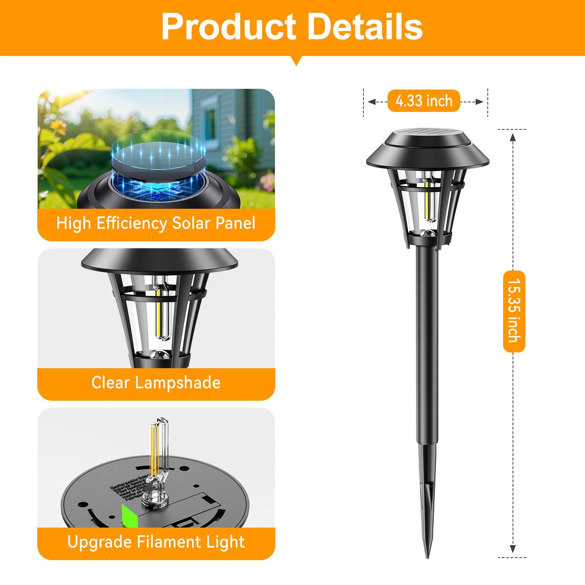 LETMY solar pathway lights monocrystalline panel enable efficient, quick charging.