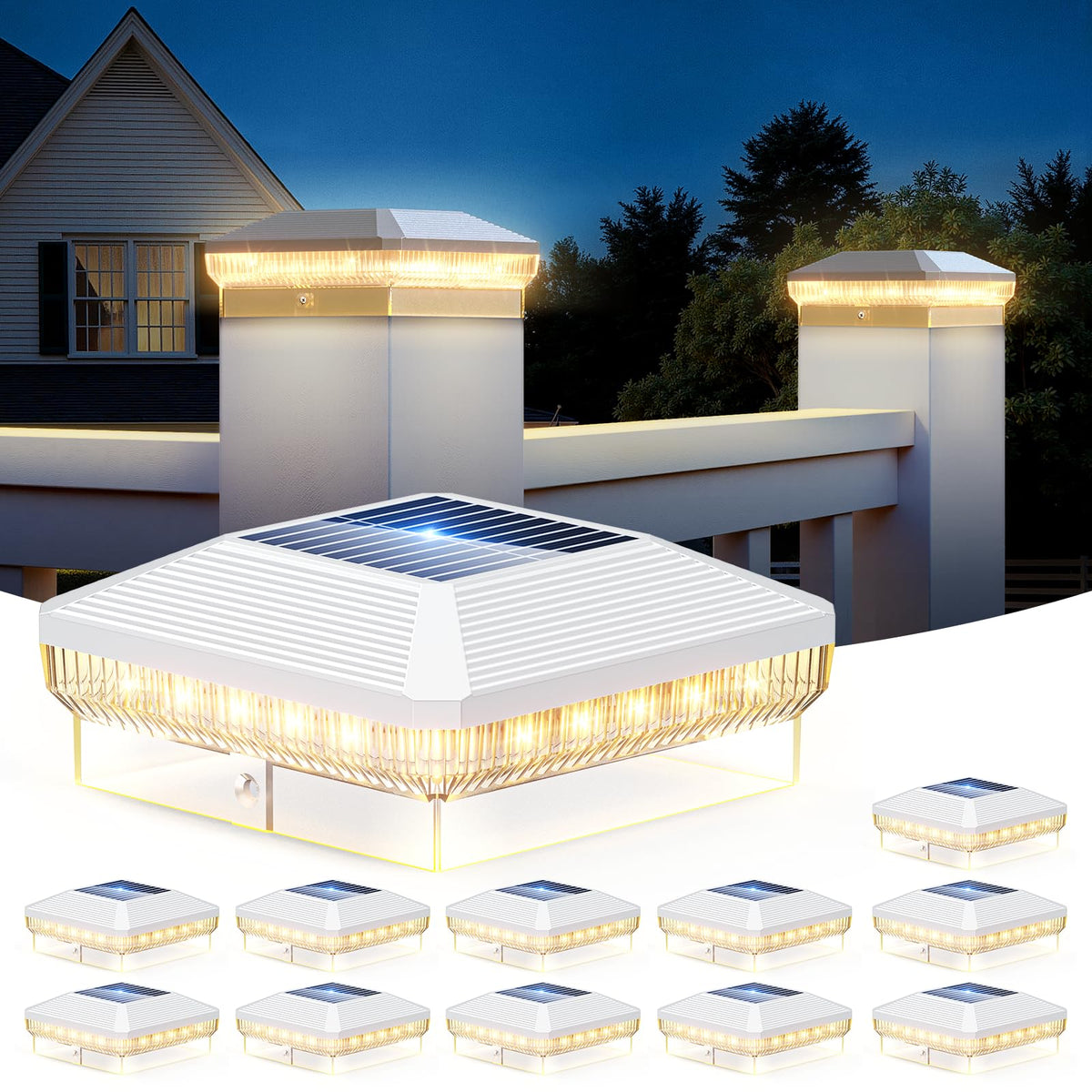 LETMY solar post cap lights with 40 LEDs brighten 4x4 fence posts at night
