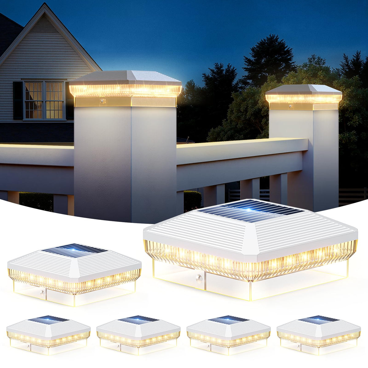 Letmy solar post cap lights on a 4x4 post brighten fence lines at night.