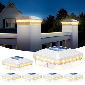 Letmy solar post cap lights on a 4x4 post brighten fence lines at night.