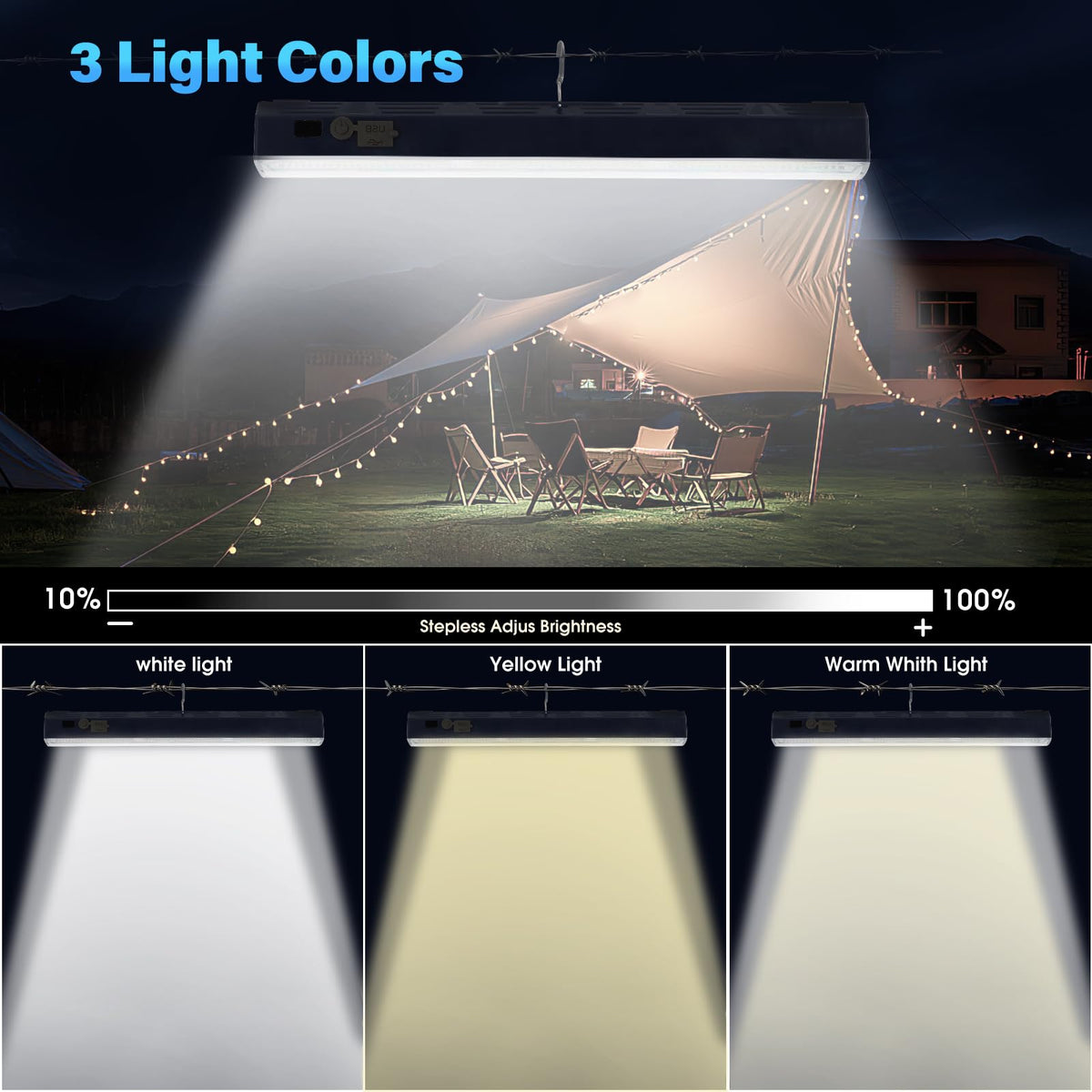 LETOUR Magnetic Light BAR offers white, yellow, and warm white modes for ambiance.