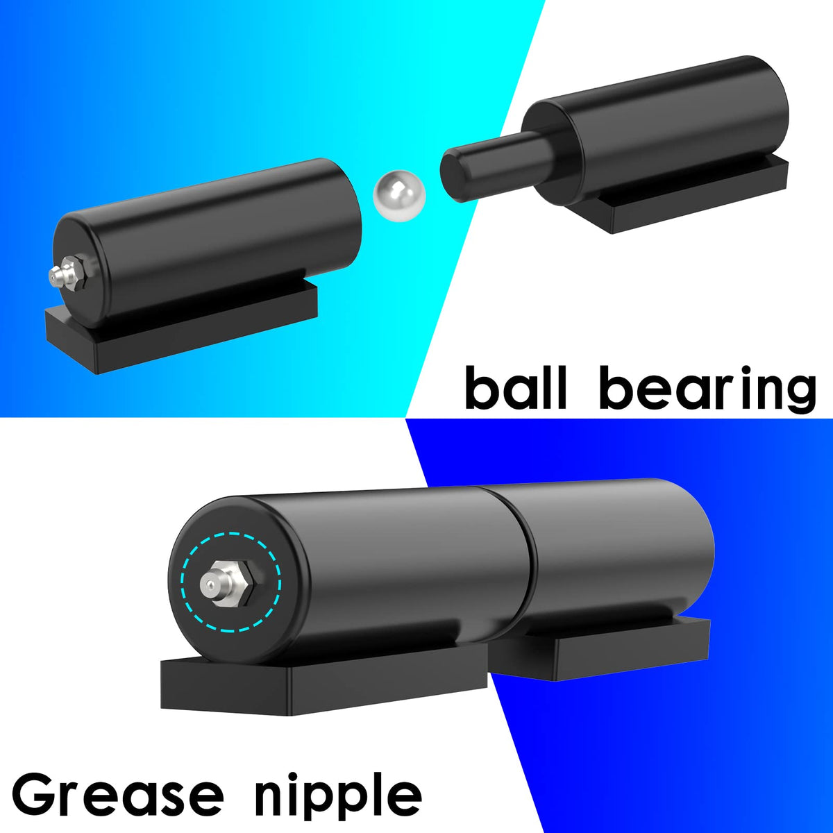 Letowe hinge with grease fitting ensures smooth gate operation.