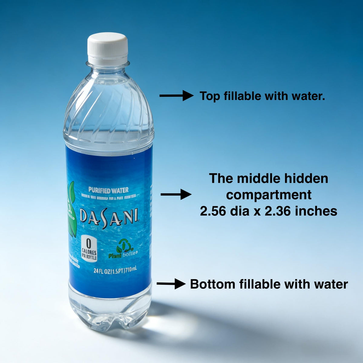 LetPetSet Dasani diversion bottle leak-proof lid protects contents from moisture.