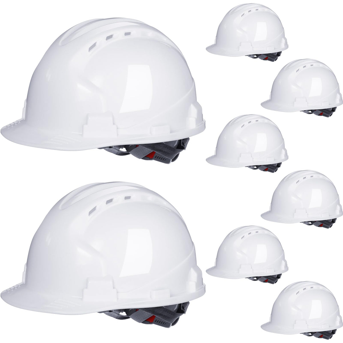 Leumoi 8-pack suspension hard hats for team safety on site.