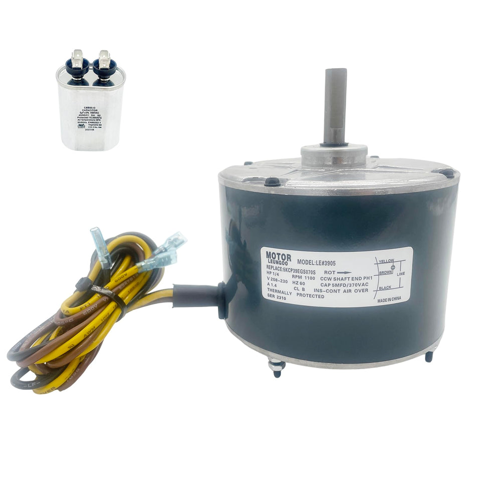 LEUNGOO condenser motor shows CCW rotation for efficient HVAC airflow