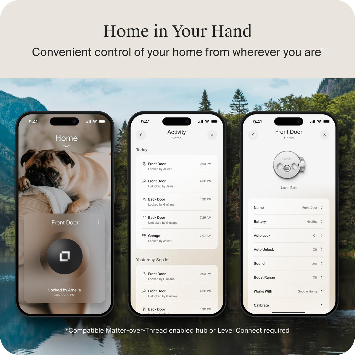 Level Bolt app control enables keyless access from iOS and Android.