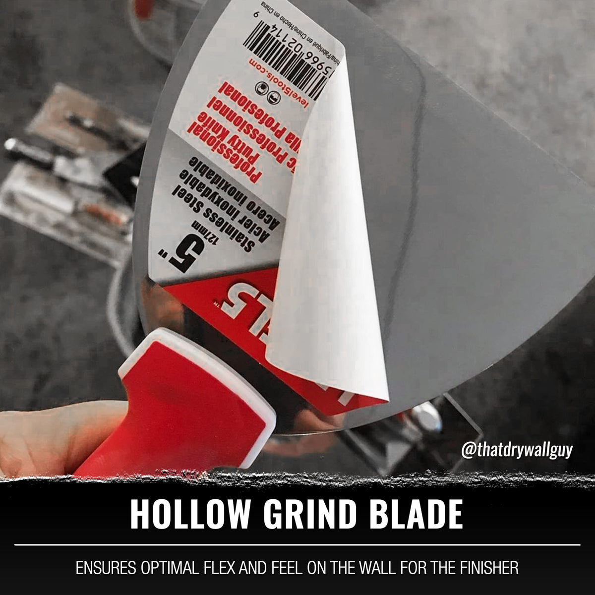 LEVEL5 knife side view highlighting balanced blade for precise mud application