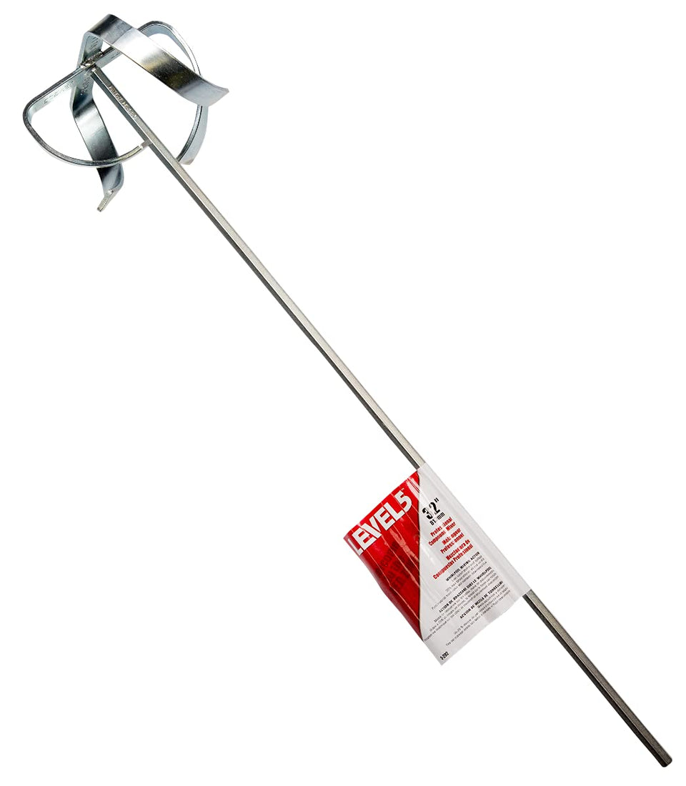 LEVEL5 drywall mud mixer with a 32-inch shaft for back-friendly mixing.