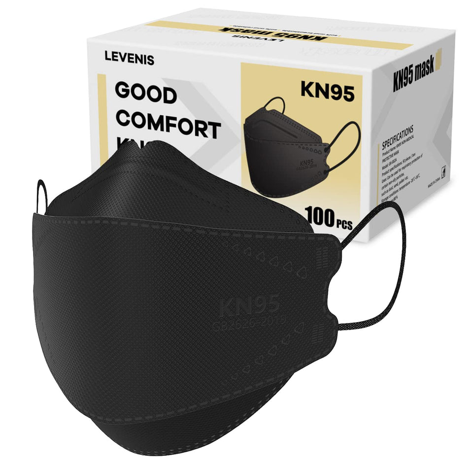 LEVENIS KN95 black masks pack shot highlighting bulk convenience