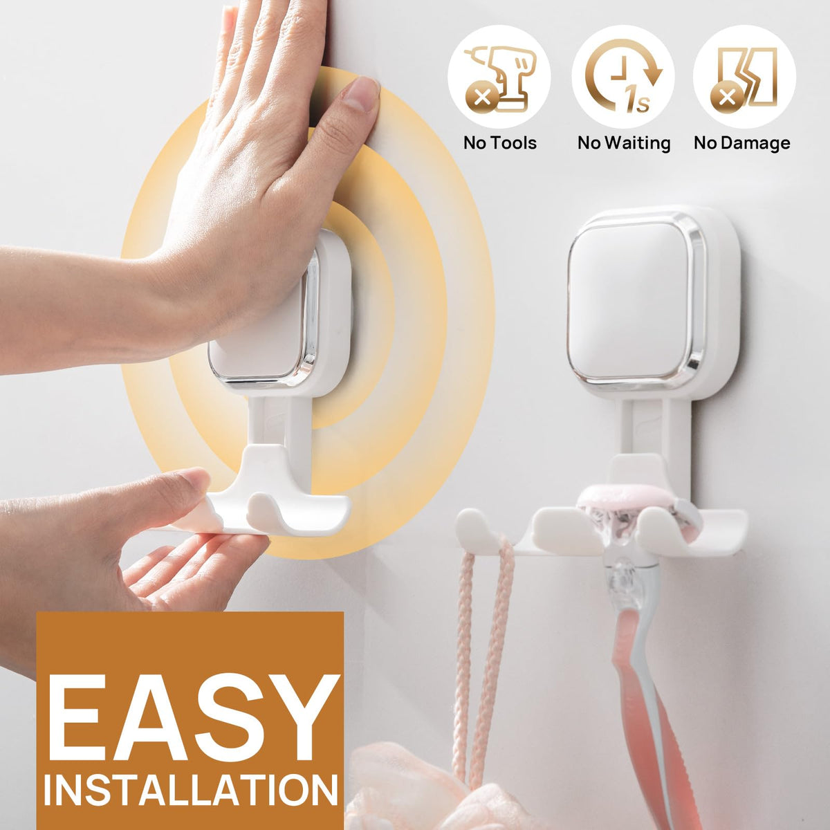 LEVERLOC heavy-duty shower hooks 2-pack organize towels and bath accessories.