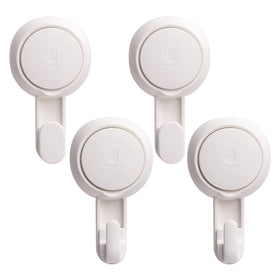 LEVERLOC heavy-duty suction cup shower hook mounted on smooth wall for towel organization.
